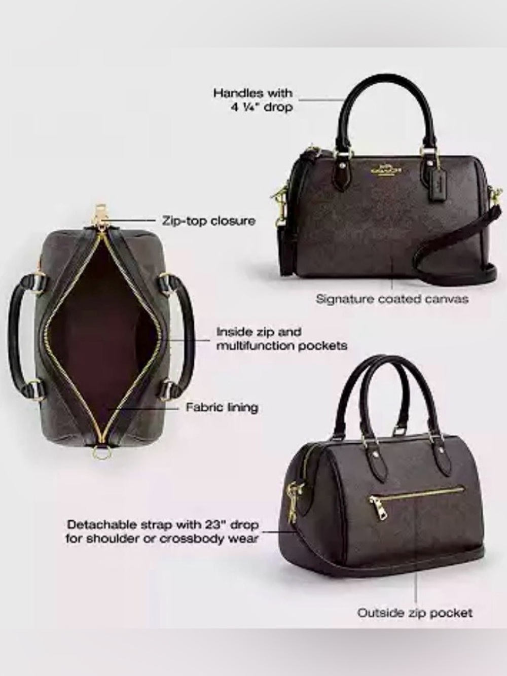 Coach Rowan Crossbody NWT Dark Brown Black Leather & Canvas w Gold Hardware NWT - Picture 16 of 16